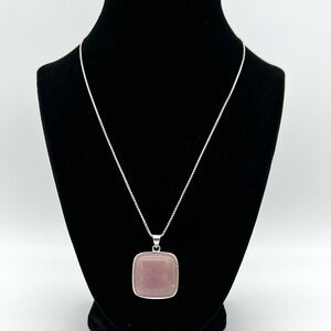 MetalSmiths - 925 Silver and Rose Quartz Square Pendant Necklace